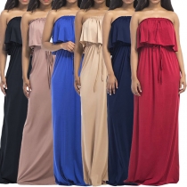 Sexy Strapless High Waist Solid Color Party Dress