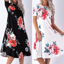 Fashion Short Sleeve Round Neck Printed Dress
