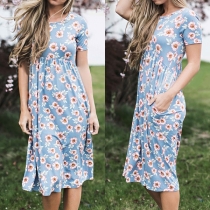 Fresh Style Short Sleeve Round Neck Printed Dress
