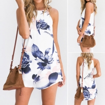 Fresh Style Sleeveless Printed Loose Sling Dress