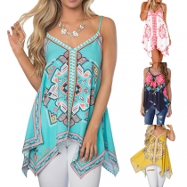 Sexy Backless V-neck Irregular Hem Printed Cami Top