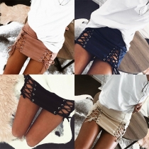 Fashion High Waist Lace-up Hem Solid Color Skirt