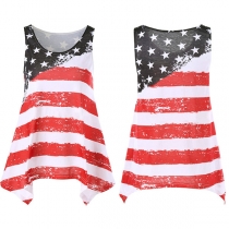 Fashion American Flag Printed Irregular Hem Tank Top