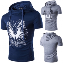 Chic Style Sheep Head Printed Short Sleeve Hooded Men's T-shirt