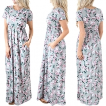 Sweet Style Short Sleeve Round Neck Printed Maxi Dress