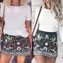 Fresh Style Plant Printed High Waist Skirt