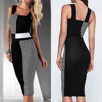 Sexy Backless High Waist Printed Spliced Slim Fit Party Dress