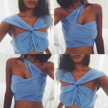 Sexy Solid Color One-shoulder Crop Top