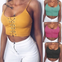 Sexy Backless Solid Color Lace-up Cami Top