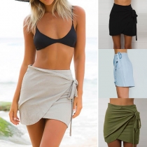 Fashion Solid Color High Waist Irregular Hem Skirt