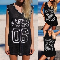 Fashion Letters Printed Sleeveless V-neck Sports Tank Dress