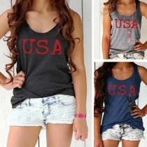 Fashion Letters Printed Round Neck Casual Tank Top