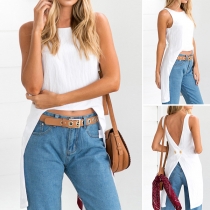 Chic Style Backless Sleeveless Irregular Hem Solid Color Top