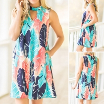 Fashion Sleeveless Round Neck Loose Printed Dress