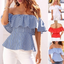 Sexig off-shoulder blus med volanger och båthals
