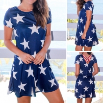 Fashion Short Sleeve Round Neck Pentagram Printed Dress