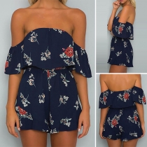 Sexy Off-shoulder High Waist Printed Romper