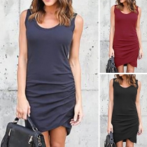 Fashion Solid Color Sleeveless Round Neck Irregular Hem Slim Fit Dress