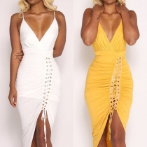 Sexy Backless Deep V-neck Irregular Hem Sling Party Dress