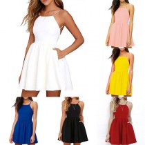 Sexy Backless Solid Color Sling Dress