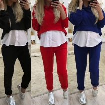 Fashion Solid Color Long Sleeve Hooded Sports Suit