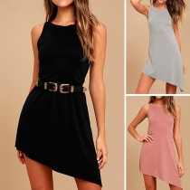 Fashion Solid Color Sleeveless Round Neck Irregular Hem Dress