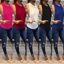 Sexy Backless Sleeveless Hooded Solid Color Top