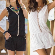 Fashion Sleeveless V-neck Elastic Waist Romper