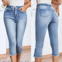 Mode med hög midja Slim Fit Denim Capri-byxor