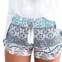 Fashion Elastic Drawstring Waist Printed Shorts