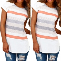 Fashion Short Sleeve Round Neck Striped T-shirt