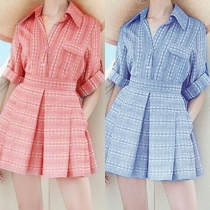 OL Style Half Sleeve POLO Collar Shirt + High Waist Skort Two-piece Set
