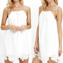 Sexy Backless Off-shoulder Lace Spliced Hem Sling Dress