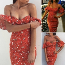 Sexy Off-shoulder Slim Fit Printed Party Dress