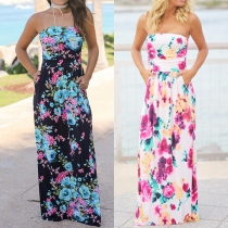Sexy Strapless High Waist Printed Party Dress