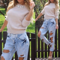 Fashion Solid Color Long Sleeve Round Neck Sweater