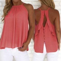 Sexy Backless Slit Hem Solid Color Cami Top
