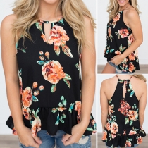 Fashion Ruffle Hem Printed Cami Top