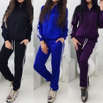 Fashion Contrast Color Long Sleeve Sweatshirt Coat + Pants Sports Suit