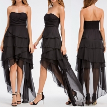 Sexy Strapless High-low Hem Solid Color Party Dress