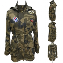 Fashion Camouflage Printed Long Sleeve Hooded Coat