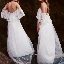 Sexy Backless Off-shoulder Lace Spliced Floor-length Party Dress