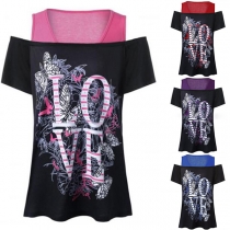 Sexy Off-shoulder Contrast Color 