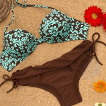 Sexy Printed Lace-up Halter Bikini Set