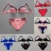 Sexy Striped Spliced Push-up Bikini Set