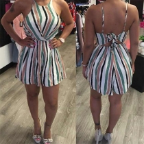 Sexy Backless High Waist Sling Striped Romper