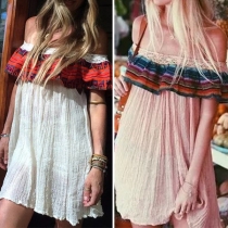 Sexy Off-shoulder Boat Neck Printed Spliced Dress
