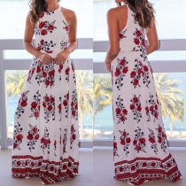 Fashion Sleeveless Round Neck Printed Maxi Dress