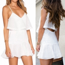 Sexy Backless V-neck Solid Color Ruffle Sling Dress