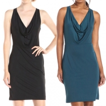 Sexy Backless V-neck Sleeveless Solid Color Slim Fit Dress